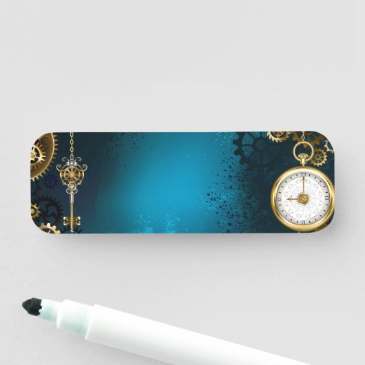 Steampunkターコイズ背景(ギア) 名札 (インサイチュ)