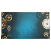 Steampunkターコイズ背景(ギア) 枕カバー (正面右)