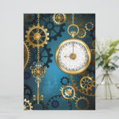 Steampunkターコイズ背景(ギア) 案内状 (スタンド正面)