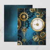 Steampunkターコイズ背景(ギア) 案内状 (正面/裏面)