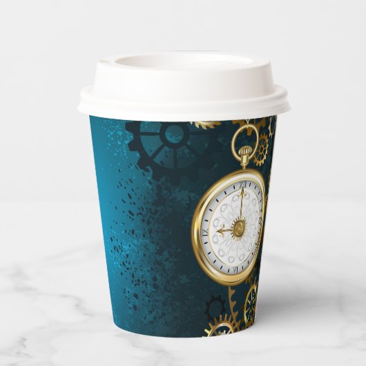 Steampunkターコイズ背景(ギア) 紙コップ (裏面)