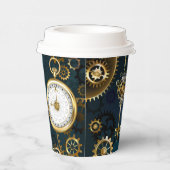 Steampunkターコイズ背景(ギア) 紙コップ (右)