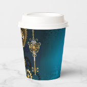 Steampunkターコイズ背景(ギア) 紙コップ (正面)