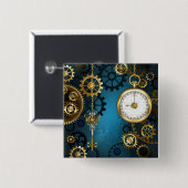 Steampunkターコイズ背景(ギア) 缶バッジ (正面&裏面)