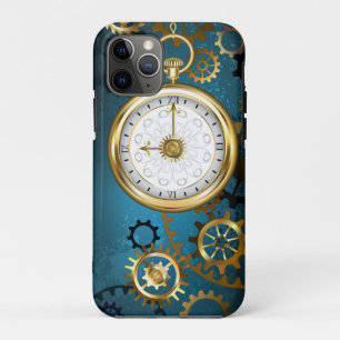 Steampunkターコイズ背景(ギア) iPhone 11 Proケース
