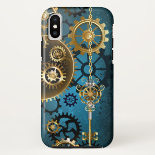 Steampunkターコイズ背景(ギア) iPhone XSケース
