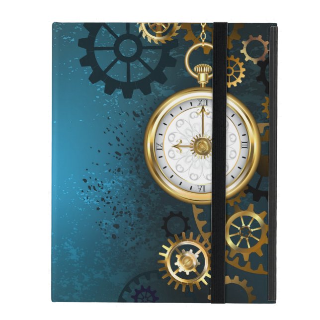 Steampunkターコイズ背景(ギア) iPad ケース (正面(閉時))