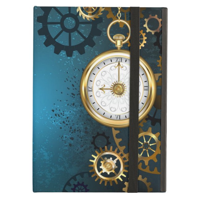 Steampunkターコイズ背景(ギア) iPad Airケース (正面(閉時))