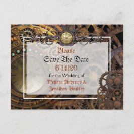 Steampunkテーマの結婚式の日付を保存 案内ポストカード