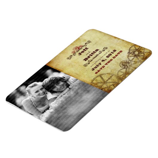 Steampunkビクトリアン日付写真を保存 マグネット (左側)