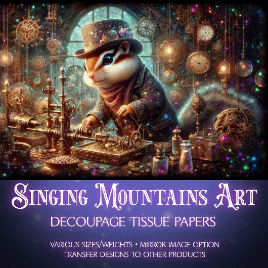 Steampunkビクトリアン Chipmunk Inventorデコページ 薄葉紙