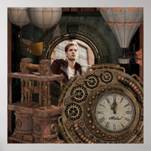 Steampunkフォトフレーム工業時計機 ポスター