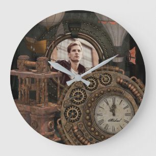 Steampunkフォトフレーム工業用時計機械 ラージ壁時計