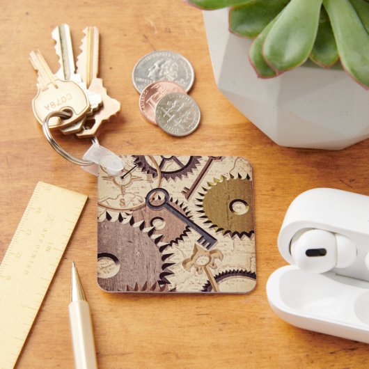 Steampunkホイール、ギア、鍵、旧地図油 絵を描 キーホルダー (デスク)