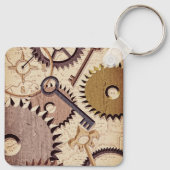 Steampunkホイール、ギア、鍵、旧地図油 絵を描 キーホルダー (裏面)