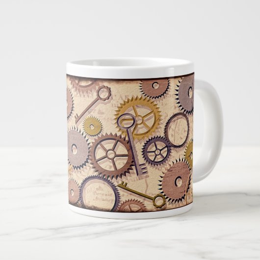 Steampunkホイール、ギア、鍵、旧地図油 絵を描 ジャンボコーヒーマグカップ (正面右)