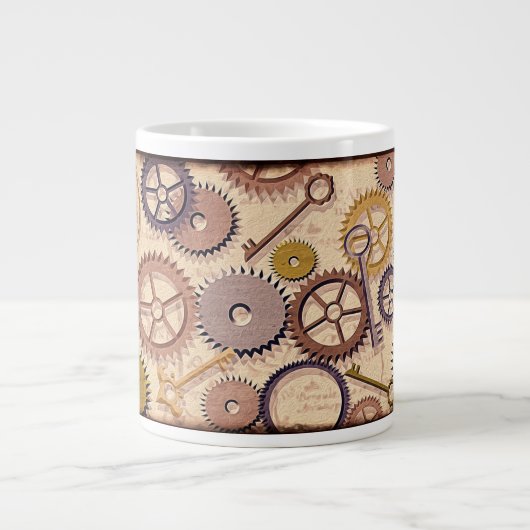 Steampunkホイール、ギア、鍵、旧地図油 絵を描 ジャンボコーヒーマグカップ (正面)
