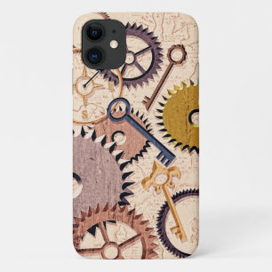 Steampunkホイール、ギア、鍵、旧地図油 絵を描 iPhone 11 ケース