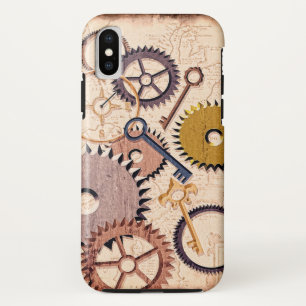 Steampunkホイール、ギア、鍵、旧地図油 絵を描 iPhone XSケース