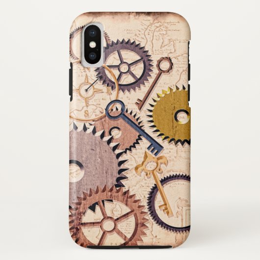 Steampunkホイール、ギア、鍵、旧地図油 絵を描 Case-Mate iPhoneケース (裏面)
