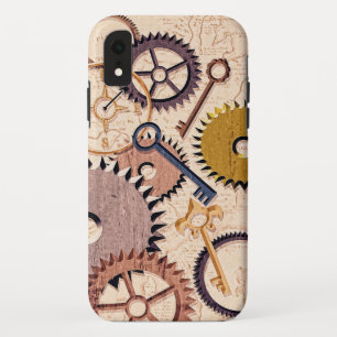 Steampunkホイール、ギア、鍵、旧地図油 絵を描 iPhone XRケース
