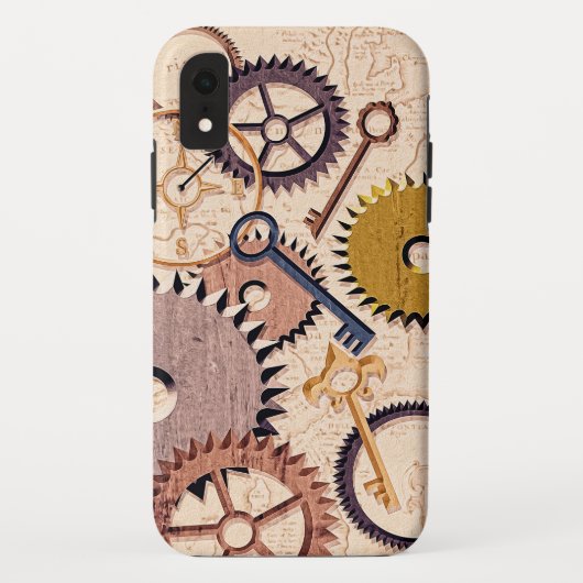 Steampunkホイール、ギア、鍵、旧地図油 絵を描 Case-Mate iPhoneケース (裏面)