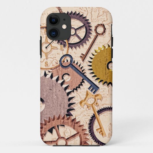 Steampunkホイール、ギア、鍵、旧地図油 絵を描 Case-Mate iPhoneケース (裏面)