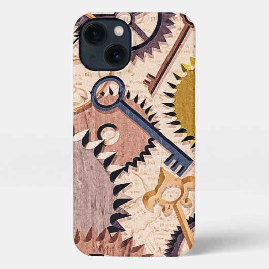 Steampunkホイール、ギア、鍵、旧地図油 絵を描 iPhoneケース (裏面)