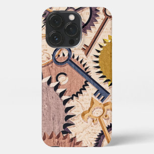 Steampunkホイール、ギア、鍵、旧地図油 絵を描 iPhone 13 proケース