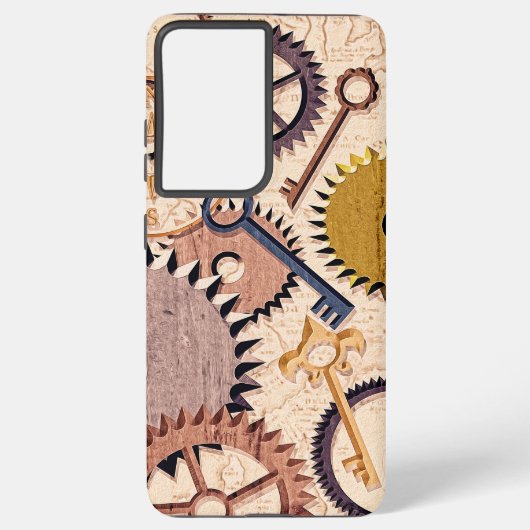 Steampunkホイール、ギア、鍵、旧地図油 絵を描 samsung galaxyケース (裏面)