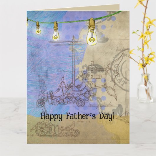 Steampunkメカニカルエジソン電球アーキテクト カード (黄色い花)