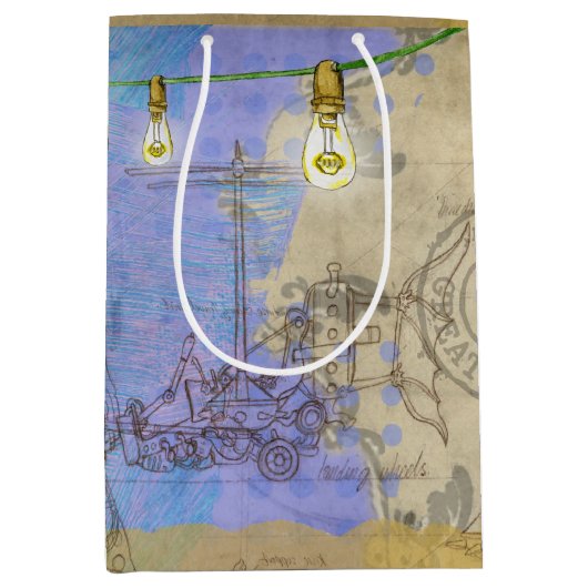 Steampunkメカニカルエジソン電球アーキテクト ミディアムペーパーバッグ (正面)