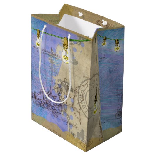 Steampunkメカニカルエジソン電球アーキテクト ミディアムペーパーバッグ (裏面アングル)