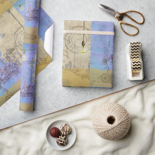 Steampunkメカニカルエジソン電球アーキテクト ラッピングペーパー (クラフト)