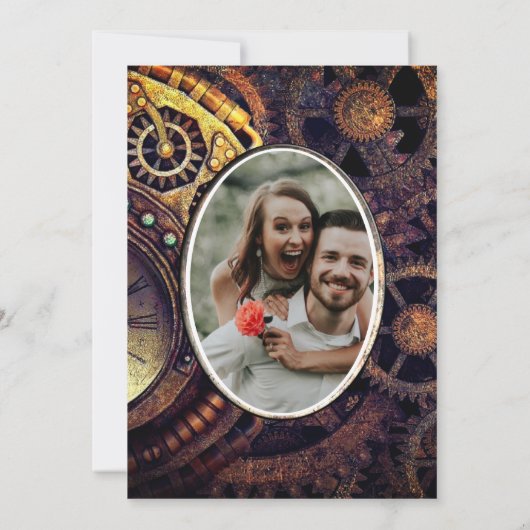 Steampunkヴィンテージギアバタフライ追加フォト 招待状 (裏面)