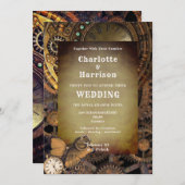 Steampunkヴィンテージギアバタフライ追加フォト 招待状 (正面/裏面)