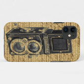 steampunkヴィンテージスクリプトburlapアンティークカメラ Case-Mate iPhoneケース (裏面(横))