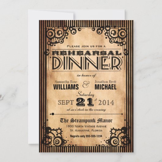 Steampunkヴィンテージルックリハーサルディナー 招待状 (正面)