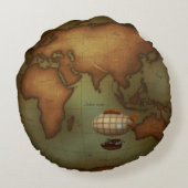 Steampunk世界地図と飛行船&熱気球 ラウンドクッション (裏面)