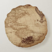 Steampunk工業時計機械ヴィンテージ図 ラウンドクッション (裏面)