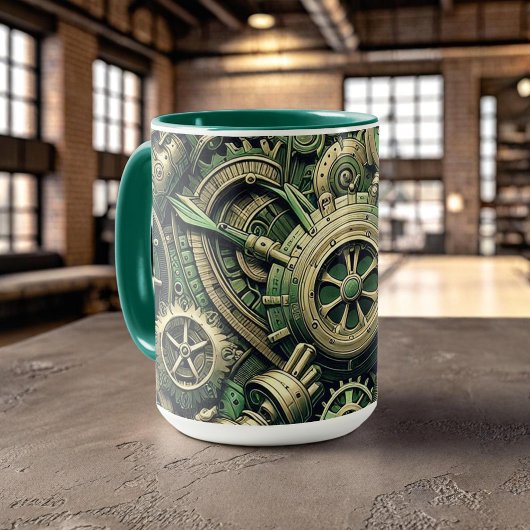 Steampunk工業用グリーンクロックギア マグカップ