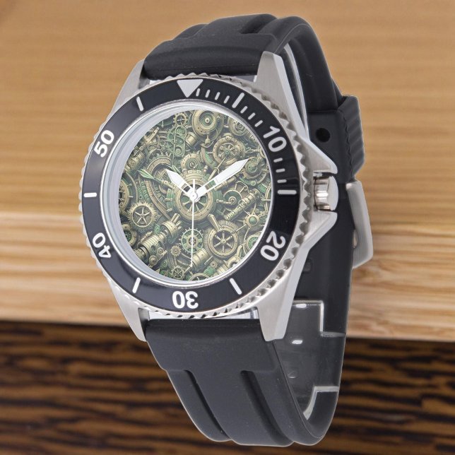 Steampunk工業用グリーンクロックギア 腕時計 (クリエイターアップロード済み)