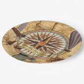 Steampunk旅行旧式な地図のコンパスの冒険 ペーパープレート (アングル)