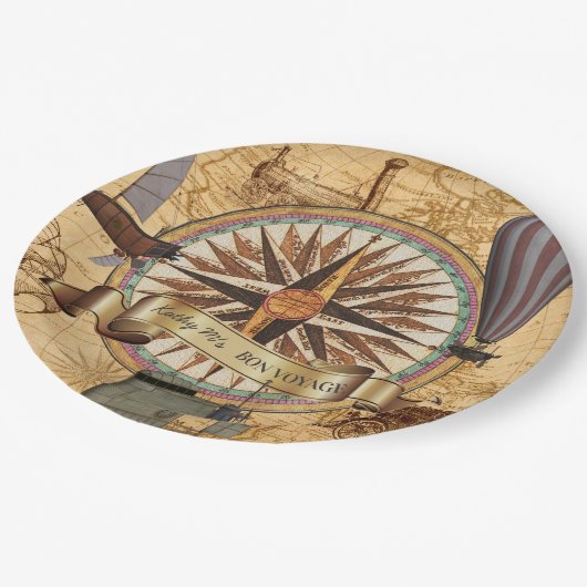 Steampunk旅行旧式な地図のコンパスの冒険 ペーパープレート (アングル)