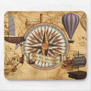 Steampunk旅行旧式な地図のコンパスの冒険 マウスパッド