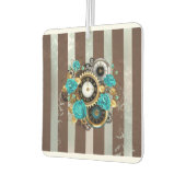 Steampunk時計とターコイズバラオンストライプの カーエアーフレッシュナー (左)