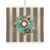 Steampunk時計とターコイズバラオンストライプの カーエアーフレッシュナー (裏面)