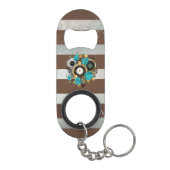 Steampunk時計とターコイズバラオンストライプの キーホルダー栓抜き (裏面)