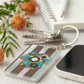 Steampunk時計とターコイズバラオンストライプの キーホルダー (正面右)