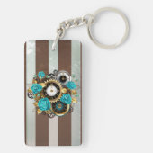 Steampunk時計とターコイズバラオンストライプの キーホルダー (裏面)
